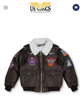 Youth Brown Bomber Jacket With Patches